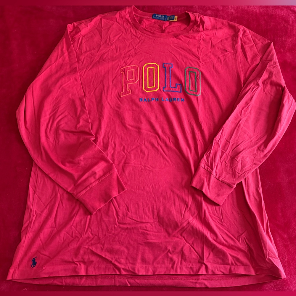 Ralph Lauren mens Big & Tall 2XLT Red long sleeve Crew Neck Tee embroidered logo